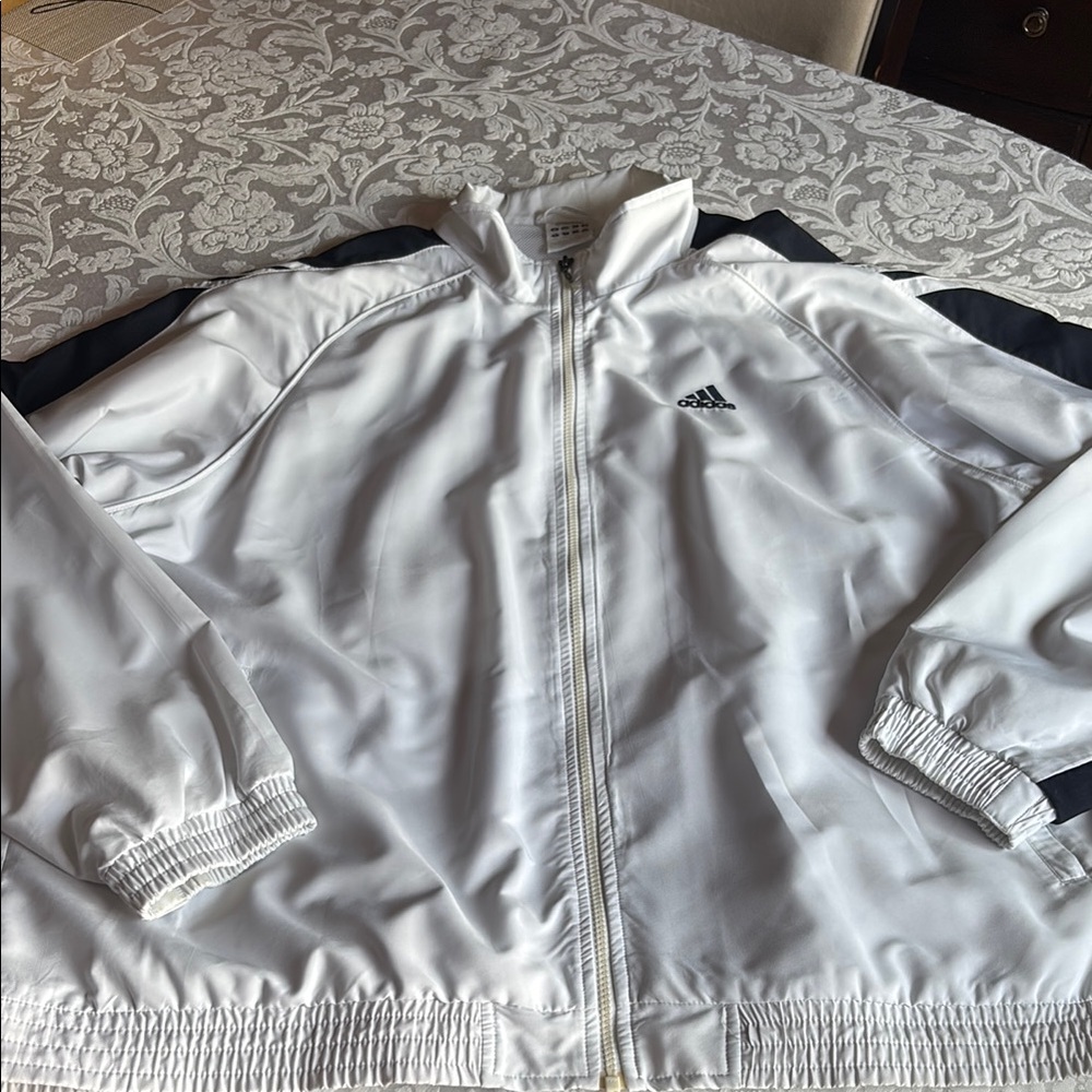 Adidas White and Black Windbreaker Lightweight Sporty Design